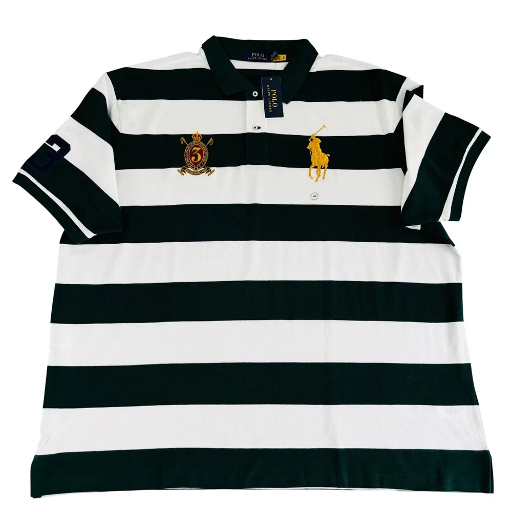Polo Ralph Lauren Mens 4XB Green White Striped Big Pony Crest Polo Shirt NWT